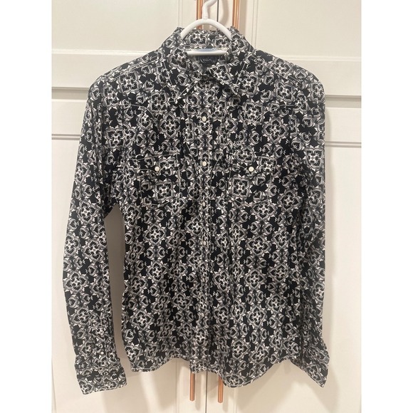 Cruel Girl Tops - Cruel Girl Western Shirt Medium Black White Print Long Sleeve pearl snap horse